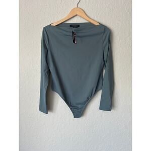 Express 🌿World Brand Size 4 Long Sleeve Bodysuit Slate Blue NWT Retail $48
